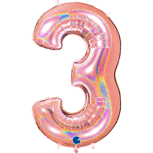 Chiffre '3' Glitter Holo Rose Dorée 40" - Grabo