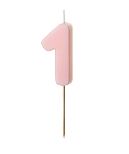1 Bougie Rose numéro " 1 " de 5.5 cm