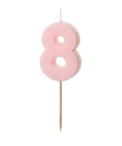 1 Bougie Rose numéro " 8 " de 5.5 cm 