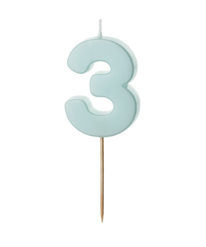 1 Bougie Bleu numéro " 3 " de 5.5 cm 