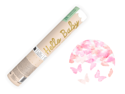 Canon à confetti avec des papillons de 3 nuances de Rose