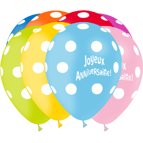 Ballons Joyeux Anniversaire Pois Assortiment - Balloonia
