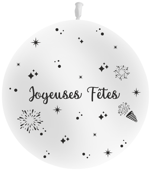 [T3-07P20] Ballons Géant Joyeuses Fêtes Blanc P20 Sens Air Imprimé en Noir - Balloonia