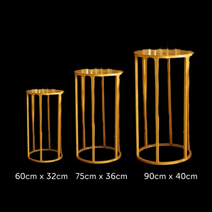 [B484G4] Lot de 3 Table Dessertes Cylindrique Vide Dorées – Borosino