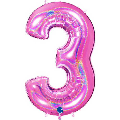 Ballons Aluminium Chiffres Glitter Holographique Fuchsia - Grabo