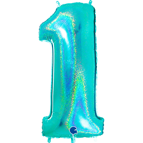 Ballons Aluminium Chiffres Glitter Holographique Tiffany - Grabo