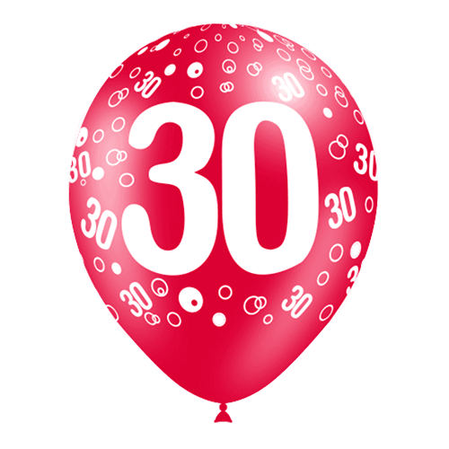 Ballons Imprimé Chiffre 30 Assortis - Balloonia