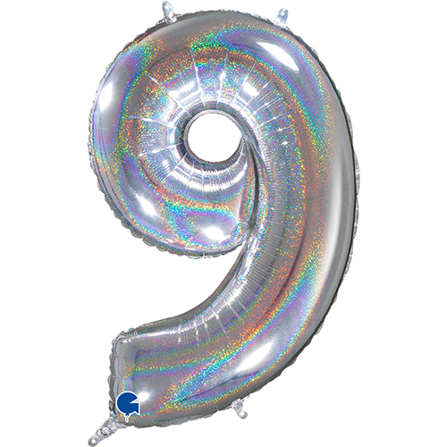 Ballons Aluminium Chiffres Glitter Holographique Argent - Grabo