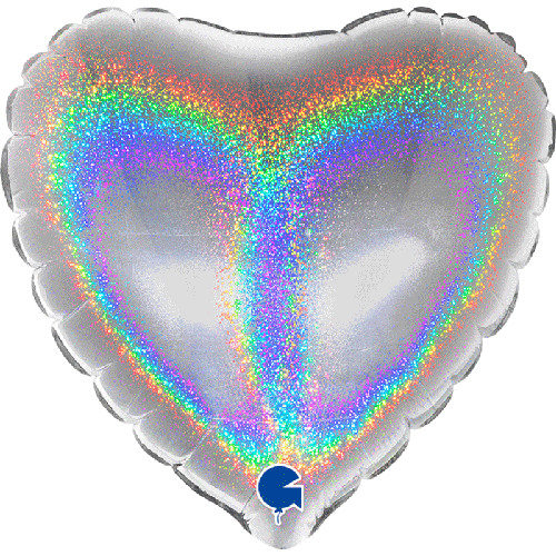 Ballons Aluminium Cœurs Glitter Holographique Argent - Grabo