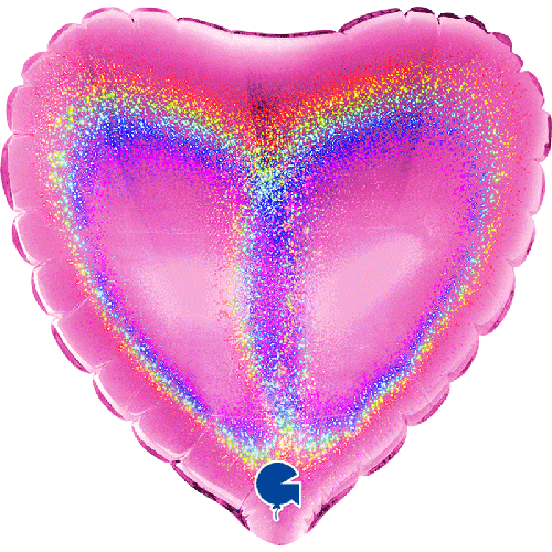 Ballons Aluminium Cœurs Glitter Holographique Fuchsia - Grabo