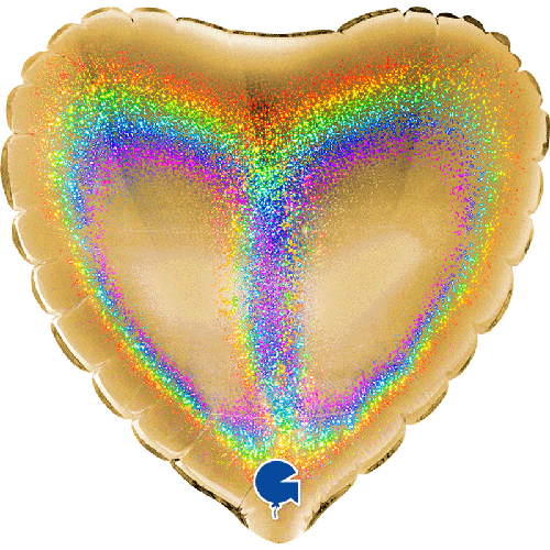 Ballons Aluminium Cœurs Glitter Holographique Or G5 - Grabo