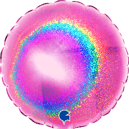 [G04161GHF] Ballons Aluminium Ronds Glitter Holographique Fuchsia - Grabo (4" (10 cm), Vrac)
