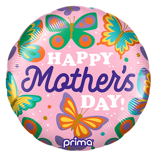 [PF-0148-18-FR] 18" Rond Colorful Butterflies Happy Mother's Day - Prima