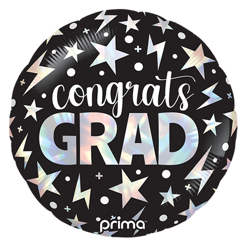 [PF-0161-18] 18" Rond Congrats Grad Holographic Stars & Lightning Bolts - Prima