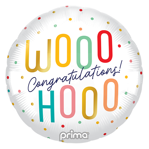 [PF-0158-18-FR] 18" Rond Woohoo Congratulations Colorful Dots - Prima