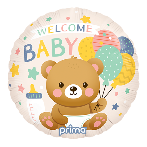 [PF-0032-18] 18" Rond Welcome baby bear and balloons - Prima