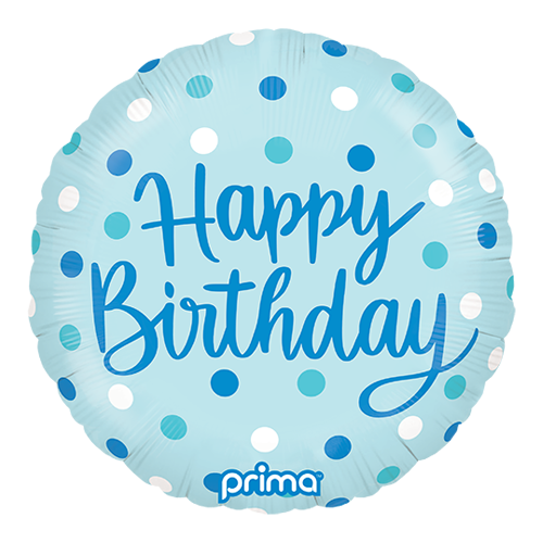 [PF-BDBL-18] 1 Alu 18" Rond Happy Birthday Blue Dots - Prima