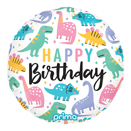 [PF-CDNO-18] 1 Alu 18" Rond Happy Birthday Colorful Dinos - Prima