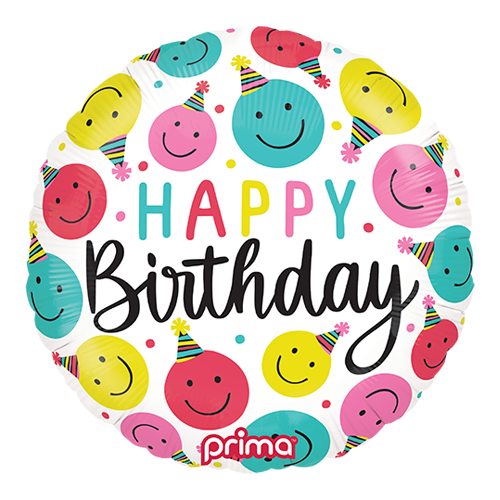 [PF-BSMI-18] 1 Alu 18" Rond Happy Birthday Happy Faces - Prima