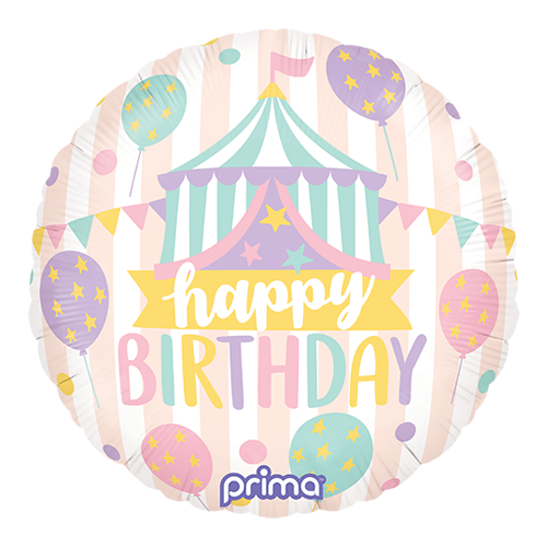 [PF-PCIR-18] 1 Alu 18" Rond Happy Birthday Pastel Circus - Prima