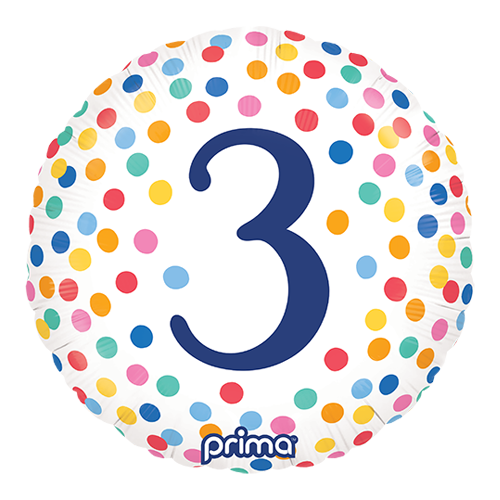 [PF-BDC3-18] 1 Alu 18" Rond Happy Birthday Colorful Confetti '3' - Prima