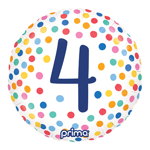 [PF-BDC4-18] 1 Alu 18" Rond Happy Birthday Colorful Confetti '4' - Prima
