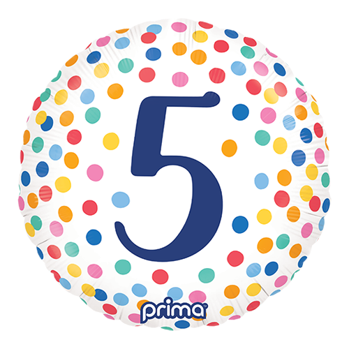 [PF-BDC5-18] 1 Alu 18" Rond Happy Birthday Colorful Confetti '5' - Prima