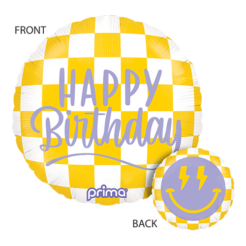 [PF-SMCK-18] 1 Alu 18" Rond Happy Birthday Happy Face Checker - Prima