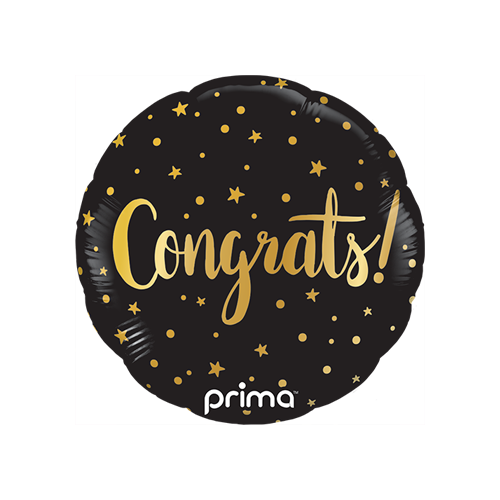 [PF-0159-9] 9" Rond Air-filled Congrats Gold Stars - Prima
