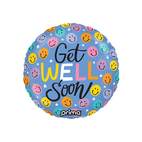 [PF-GWSM-9] 6 Alu Balloons 9" Get Well Happy Faces - Prima