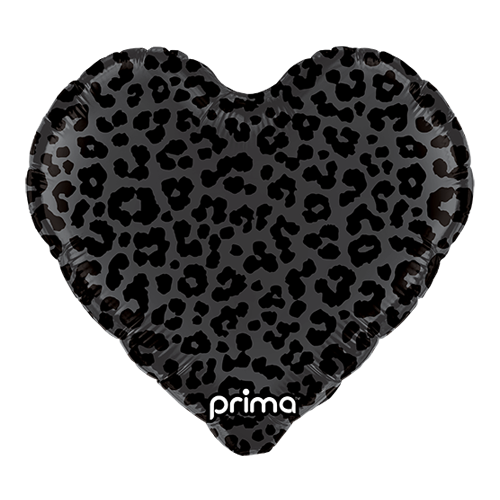 [PD-0031-18] 18" Heart Black Shiny & Matte Leopard Print - Prima