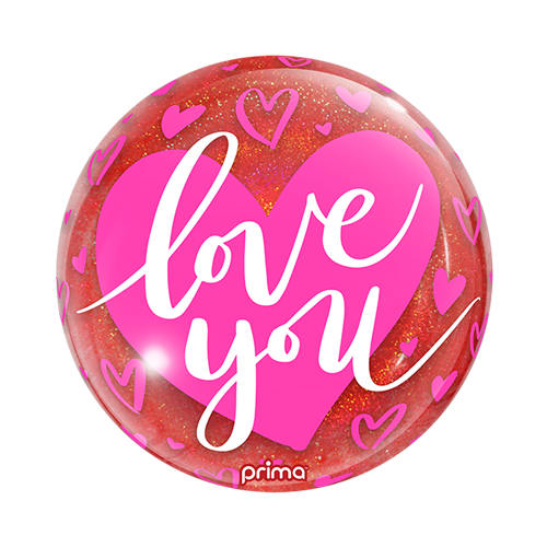 [PS-0103-10] 1 Sphère 10" love you Pink Hearts Red Glitter - Prima