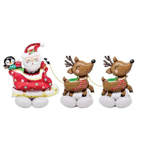 [4470511] 1 Alu 8' (243cm) Airloonz Santa and Reindeers - Amscan
