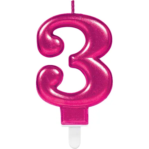 [9901785-FR] 1 Bougie Chiffre 3 Rose 9.3cm - Amscan