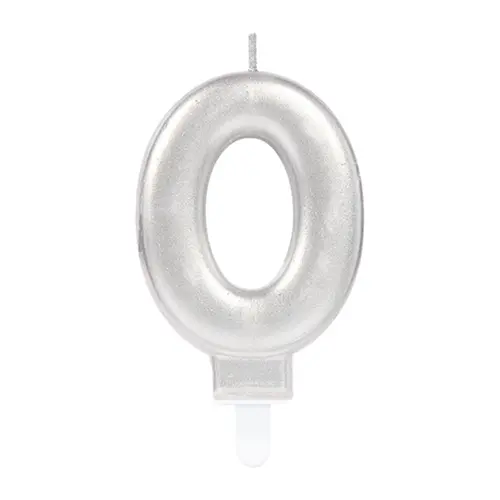 [9903688] Bougie Chiffre 0 Argent 9.3Cm 