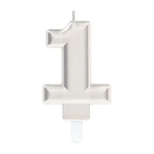 [9903689-FR] 1 Bougie Chiffre 1 Argent 9.3cm - Amscan