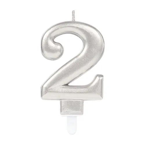 [9903690-FR] 1 Bougie Chiffre 2 Argent 9.3cm - Amscan