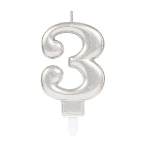 [9903691-FR] 1 Bougie Chiffre 3 Argent 9.3cm - Amscan