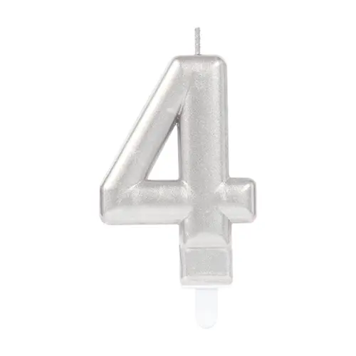 [9903692-FR] 1 Bougie Chiffre 4 Argent 9.3cm - Amscan