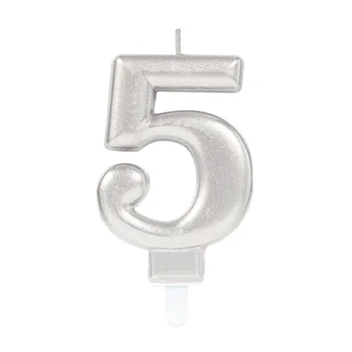 [9903693-FR] 1 Bougie Chiffre 5 Argent 9.3cm - Amscan