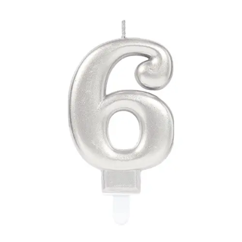 [9903694-FR] 1 Bougie Chiffre 6 Argent 9.3cm - Amscan