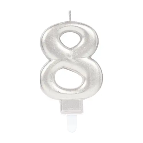 [9903696-FR] 1 Bougie Chiffre 8 Argent 9.3cm - Amscan