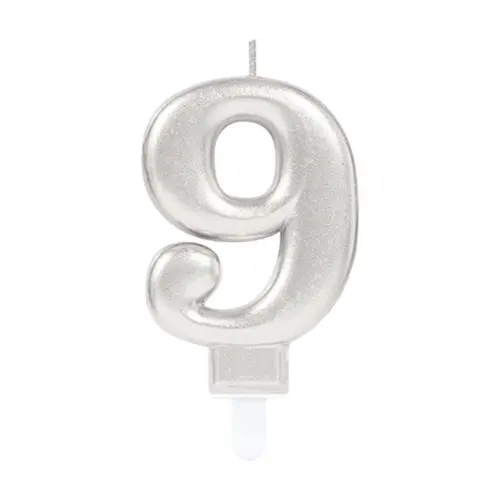 [9903697-FR] 1 Bougie Chiffre 9 Argent 9.3cm - Amscan