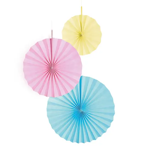 [9904625-FR] Lot de 3 Décorations Éventail Papier Assorties Pastel  
