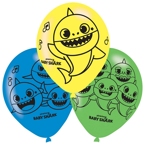 [9908483-FR] Poche De 6 Ballons 11" Latex Baby Shark  - Licence