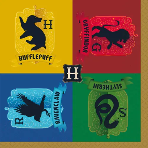 [9915075] Lot De 16 Serviettes 33X33Cm Maisons Harry Potter 