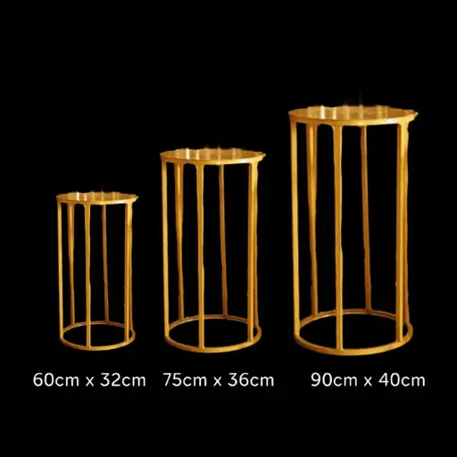 [B484G4] 3 Cylindrical Tables Gold - Borosino