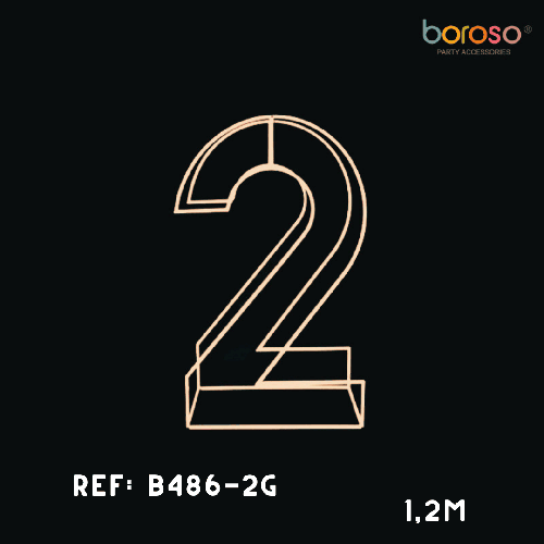 [B486-2G] Cadre Chiffre Deux (2) En Métal Dorée 1,5M – Borosino - FDS