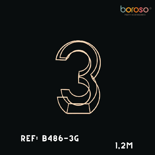 [B486-3G] Cadre Chiffre Trois (3) En Métal Dorée 1,5M – Borosino - FDS