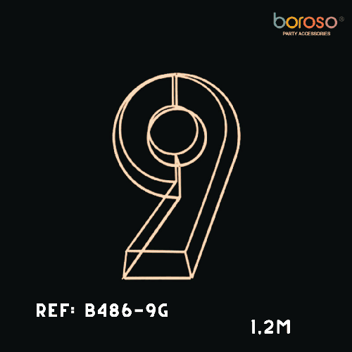 [B486-9G] Cadre Chiffre Neuf (9) En Métal Dorée 1,5M – Borosino